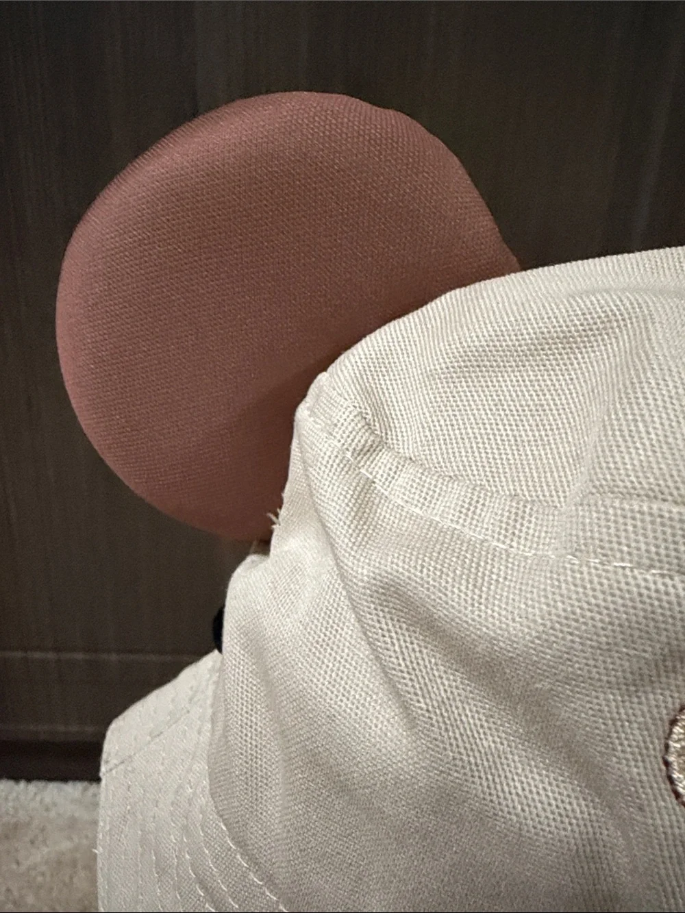 Infant Cream pumpkin Bucket Hat with Brown Embroidered Character and Ear Accents